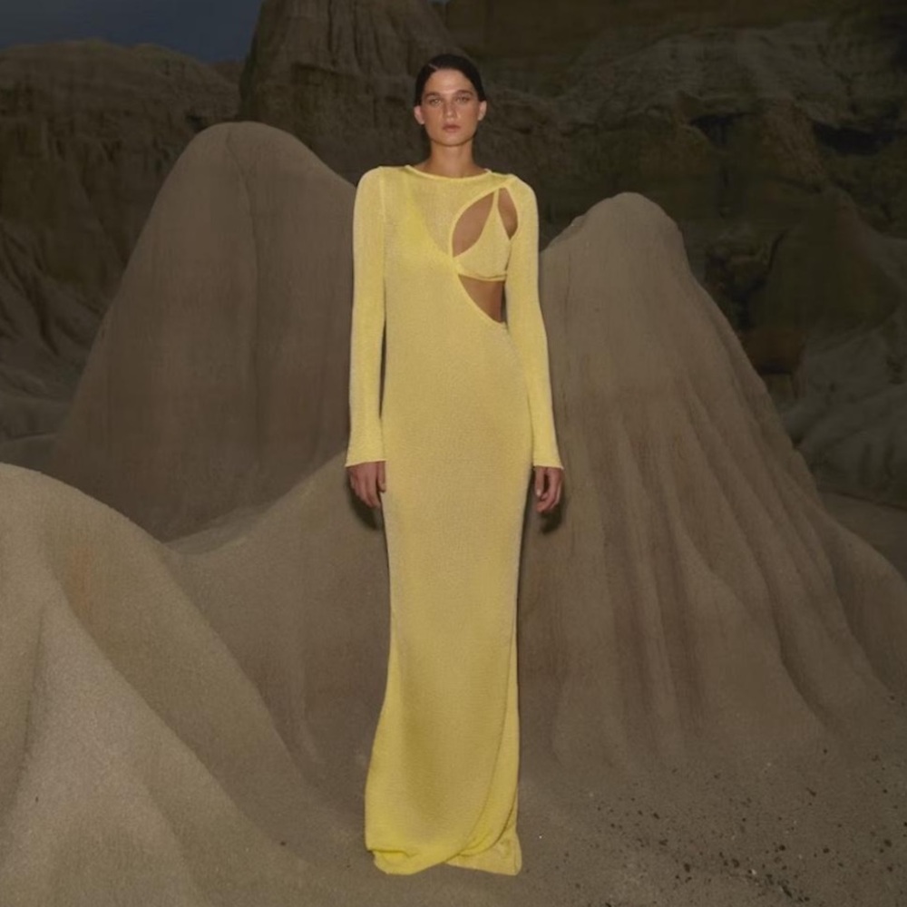 Baobab Yellow Asymmetrical Long Sleeve Bodycon Dress